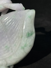 A pair of Chinese lavender- and apple-green jadeite mandarin ducks, Qing