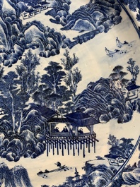 A massive Chinese blue and white 'landscape' dish, 19th C.