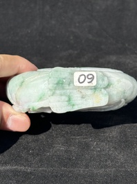 A pair of Chinese lavender- and apple-green jadeite mandarin ducks, Qing