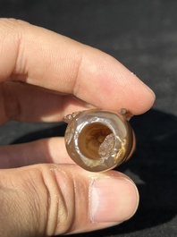 A Chinese agate 'Liuhai' cigarette holder or hookah mouth piece, possibly for the Islamic market, 19th C.