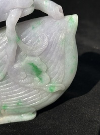 A pair of Chinese lavender- and apple-green jadeite mandarin ducks, Qing