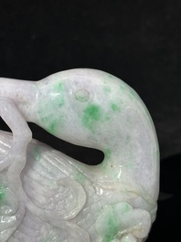A pair of Chinese lavender- and apple-green jadeite mandarin ducks, Qing
