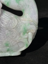 A pair of Chinese lavender- and apple-green jadeite mandarin ducks, Qing