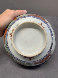 Two Dutch-decorated Chinese blue and white bowls with figures and landscapes, Qianlong