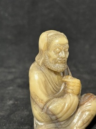 A Chinese Shoushan soapstone Luohan, 18th C.