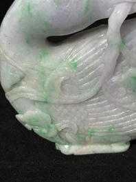 A pair of Chinese lavender- and apple-green jadeite mandarin ducks, Qing