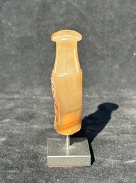 A Chinese agate 'Liuhai' cigarette holder or hookah mouth piece, possibly for the Islamic market, 19th C.