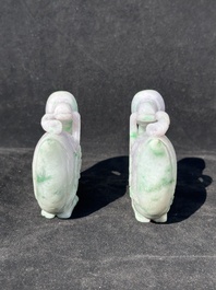 A pair of Chinese lavender- and apple-green jadeite mandarin ducks, Qing