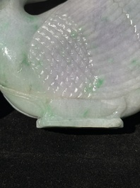 A pair of Chinese lavender- and apple-green jadeite mandarin ducks, Qing