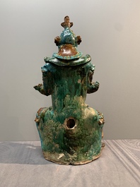 An impressive and fine Chinese sancai-glazed biscuit Guandi, Ming, 17th C.