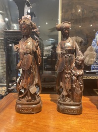 Eight Chinese hardwood figures of female deities, 19th C.