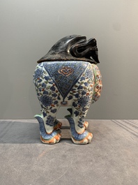 A rare Chinese wucai 'luduan' incense burner with wooden cover, Ming, 16/17th C.