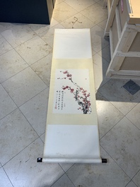 Qi Gong 啟功 (1912-2005): 'Calligraphy and plum blossom', ink and colour on paper, dated 1986