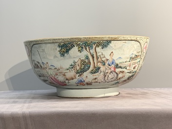 A large Chinese famille rose export porcelain 'European subject' bowl, Qianlong