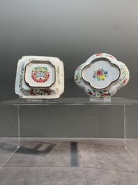 Two fine Chinese Canton enamel saucers, Yongzheng/Qianlong