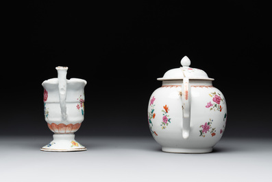Five Chinese famille rose wares with floral design, Qianlong