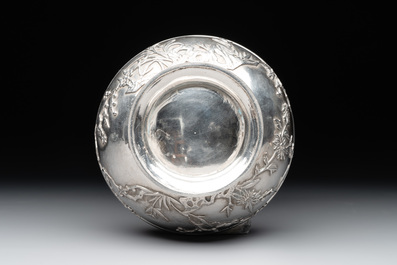 A Chinese sterling silver 'Three Friends of Winter' bowl, 20th C.
