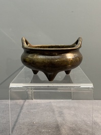 Three Chinese bronze censers, Xuande mark, Ming/Qing