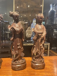 Eight Chinese hardwood figures of female deities, 19th C.