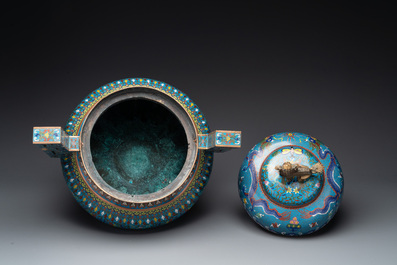 A large Chinese cloisonn&eacute; 'dragon' tripod censer and cover, Republic
