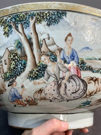 A large Chinese famille rose export porcelain 'European subject' bowl, Qianlong
