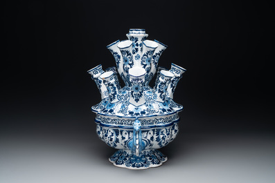 A large blue and white Dutch Delft tulip vase, ca. 1900