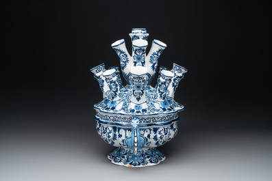 A large blue and white Dutch Delft tulip vase, ca. 1900