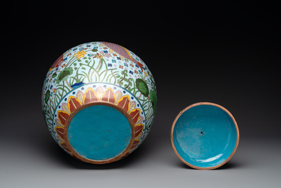 A pair of Chinese cloisonn&eacute; 'carps' vases and covers, Republic