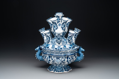 A large blue and white Dutch Delft tulip vase, ca. 1900