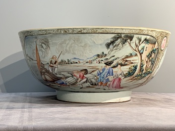 A large Chinese famille rose export porcelain 'European subject' bowl, Qianlong