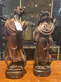 Eight Chinese hardwood figures of female deities, 19th C.