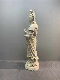 A large Chinese Dehua blanc de Chine Guanyin, He Chaozong and Xuande mark, Republic