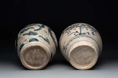 Two Chinese blue and white Swatow jars with dragons and flowers, Ming