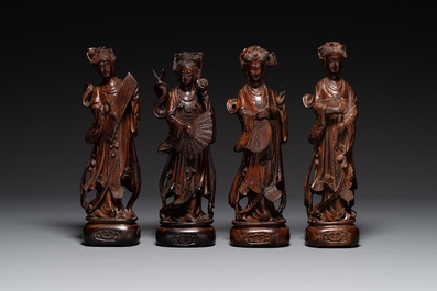 Eight Chinese hardwood figures of female deities, 19th C.