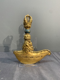 A Sino-Tibetan gilt copper and cloisonn&eacute; vajra kartika with inscriptions, 19/20th C.