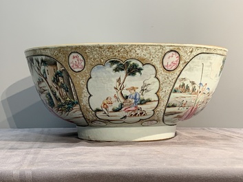 A large Chinese famille rose export porcelain 'European subject' bowl, Qianlong