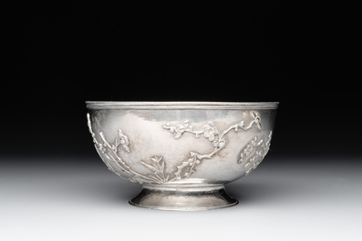 A Chinese sterling silver 'Three Friends of Winter' bowl, 20th C.