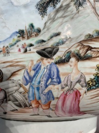 A large Chinese famille rose export porcelain 'European subject' bowl, Qianlong