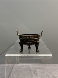 Three Chinese bronze censers, Xuande mark, Ming/Qing