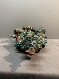 An impressive and fine Chinese sancai-glazed biscuit Guandi, Ming, 17th C.