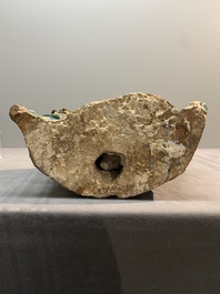 An impressive and fine Chinese sancai-glazed biscuit Guandi, Ming, 17th C.