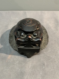 A rare Chinese wucai 'luduan' incense burner with wooden cover, Ming, 16/17th C.