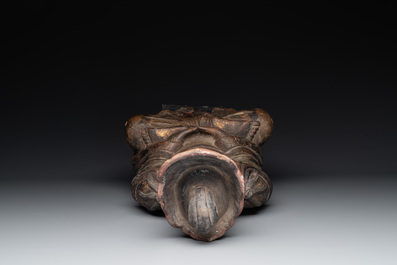 A Chinese polychromed wooden Buddha, 20th C.