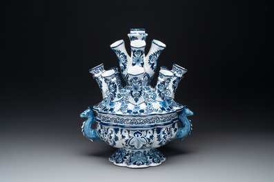 A large blue and white Dutch Delft tulip vase, ca. 1900