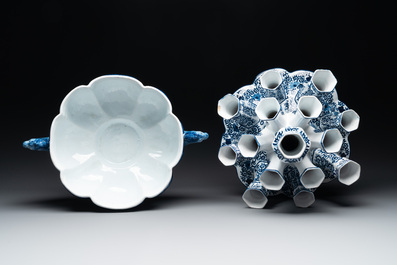 A large blue and white Dutch Delft tulip vase, ca. 1900