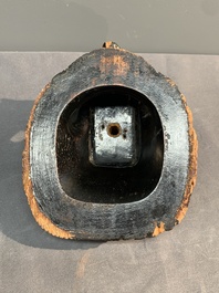 A rare Chinese wucai 'luduan' incense burner with wooden cover, Ming, 16/17th C.