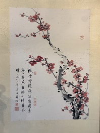 Qi Gong 啟功 (1912-2005): 'Calligraphy and plum blossom', ink and colour on paper, dated 1986