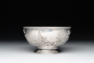 A Chinese sterling silver 'Three Friends of Winter' bowl, 20th C.