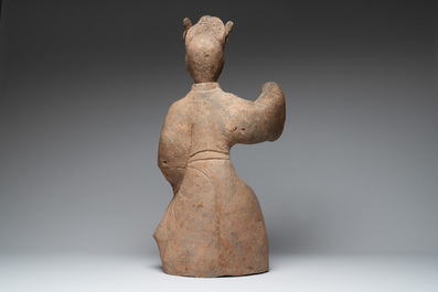 A large Chinese terracotta sculpture of a dancer, possibly Han