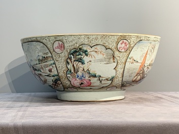 A large Chinese famille rose export porcelain 'European subject' bowl, Qianlong